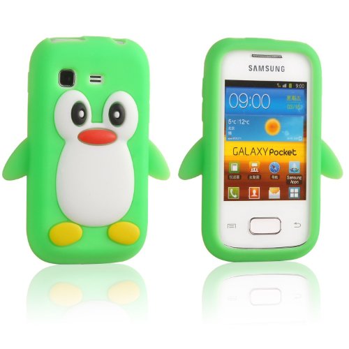 Einzige Slim Fit S Line Wave Flexible TPU Case Cover for Samsung Galaxy Pocket S5300 with different Style (Green Penguin)