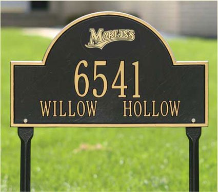 Florida Marlins Black and Gold Personalized Address Oval Lawn Plaque