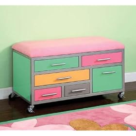 Bauble Girls Storage Bench with Colored Panels By Powell Furniture