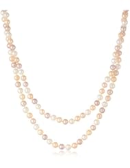 Sterling Silver Natural Pastel Multi-Color Freshwater Cultured Pearl A Grade 6.5-7mm Necklace, 60"