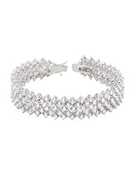 Alexander James White Gold Rhodium Bonded 7 Inch Tennis Bracelet with Chevron Design with Round Cut Cubic Zirconia and Lock Clasp in a Silvertone
