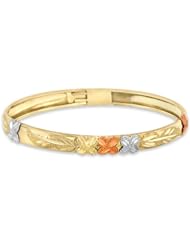 Children / Teen 14K Tri-Color Gold Flexible Bangle Beautifully Designed with Flowers 5.0mm Wide
