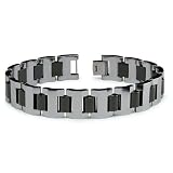 Tungsten Carbide and Black Ceramic Men's Link Bracelet (16mm Wide) 8.5 Inches