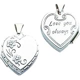 14K WG Heart Reversible Flower Locket Jewelry New