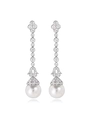 Diamond and Pearl 18k White Gold Antique Style Dangle Earrings