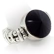 Silvertone Black Stone Stretch Fashion Ring