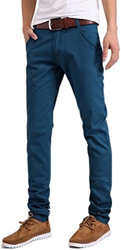 FENGTAI Men's Fashion slim Fit Cotton Casual Long Pants Peacock Blue 32
