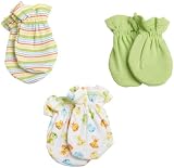Gerber Unisex-Baby Newborn 3 Pack Monkey Mitten, Green, 0-3 Months