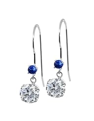 1.16 Ct Round I/J Diamond Blue Sapphire 14K White Gold Earrings