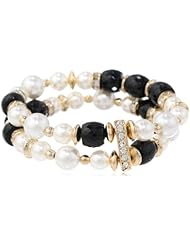 Napier Gold-Tone Pearl and Jet Double Stretch Bracelet, 2.15"