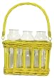 Hand Woven Lemon Yellow Painted Willow Basket with 3 Glass 10oz Bottles 8"L x 3.5"W x 6"H Set / 2