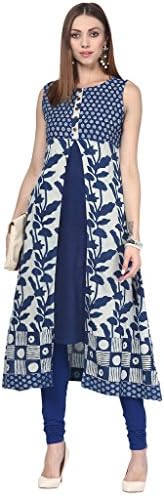 Indigoferry Women's Hand Block Printed Long Kurta XX-Large Blue