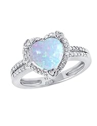 Silver Heart Shape Gemstone with 0.03 cttw Diamonds Ring