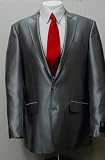 Mens Silver Slim Fit Sharkskin Two Button Dress Suit - Brand New, Includes Pants and Jacket