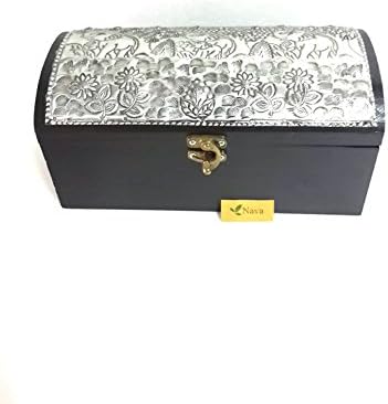 Mango Wood with silver carving Jewelry Storage Box. Length 7 inches X Height 3 inches Width 4 inches.(No.100014) (Free A Gift Mulberry Paper Key Chain Handmade)