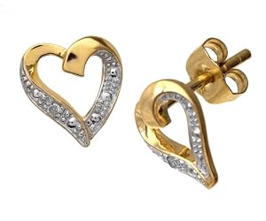 Boucles d'oreilles - PE04605Y - Femme - Coeur - Or Jaune 375/1000 (9 Cts) 0.85 Gr - Diamant