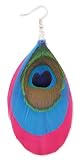 Pink & Turquoise Peacock Feather Dangle Earring - Featured in Glamour Magazine - Sold As A Pair