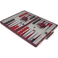 Burgundy Leatherette Deluxe Backgammon Set - Large Attache