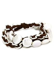 Catherine Canino Sterling Silver and Freshwater Pearl Brown Leather Bracelet, 8