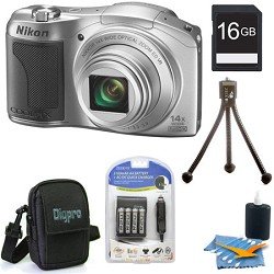 Nikon COOLPIX L610 16 MP Digital Camera with 14x Zoom NIKKOR Glass Lens and 3-inch LCD (Silver) Premiere Bundle With 8 GB Secure Digital High Capacity (SDHC) Memory Card, Digpro Compact Camera Deluxe Carrying Case,more