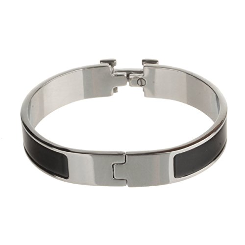 Urparcel Women`s Stylish 316l Stainless Steel Anti-allergic H-shaped Buckle Bracelet Bangle - Silver + Black