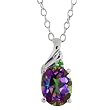 2.31 Ct Oval Green Mystic Topaz and Green Diamond Argentium Silver Pendant