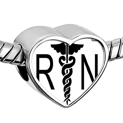 Heart Nurse Nursing RN Registered Caduceus Charms Jewelry Sale Cheap Photo Beads Fit Pandora Bracelet Gift