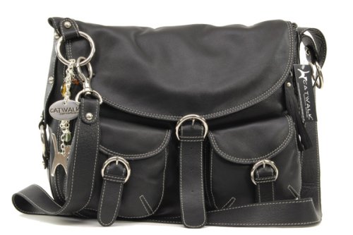 Catwalk Collection Big Leather Cross-Body Bag - Black