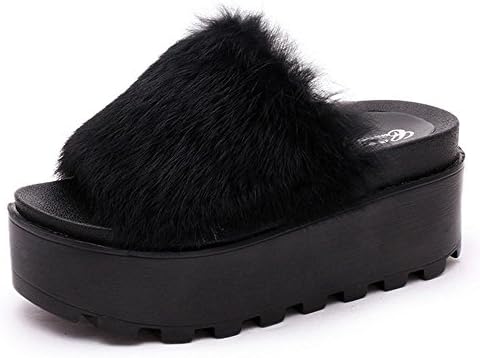 TDXIE A real rabbit fur slippers cake heavy bottom skid for women warm plush homes and leisure shoes 35 36 37 38 39 , black , 36