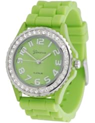 Geneva Platinum CZ Accented Silicone Link Watch, Large Face