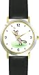 Siamese Cat Chasing Butterfly Cat - JP - WATCHBUDDY&reg; DELUXE TWO-TONE THEME WATCH - Arabic Numbers - Black Leather Strap-Women's Size-Small