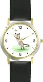 Siamese Cat Chasing Butterfly Cat - JP - WATCHBUDDY&reg; DELUXE TWO-TONE THEME WATCH - Arabic Numbers - Black Leather Strap-Women's Size-Small