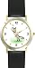 Siamese Cat Chasing Butterfly Cat - JP - WATCHBUDDY&reg; DELUXE TWO-TONE THEME WATCH - Arabic Numbers - Black Leather Strap-Women's Size-Small