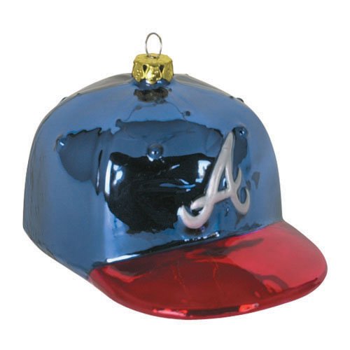 Pack of 2 MLB Atlanta Braves Glass Hat Christmas Ornaments