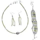Necklace Earrings and Bracelet in Sterling Silver & Peridot Gemstone (gnklcs336)