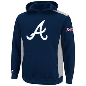 MLB Youth Atlanta Braves Lil Catcher Athletic Navy/Steel Heather Long Sleeve Hooded Fleece Pullover By Majestic (Athletic Navy/Steel Heather, Small)