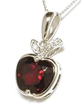14k Unusual Garnet & Diamond Apple Pendant in White Gold
