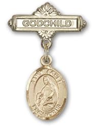 14K Gold Baby Badge with St. Agnes of Rome Charm and Godchild Badge Pin