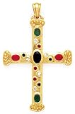 14k Gold, Diamond, Ruby, Emerald & Sapphire Cross (1.74ctw)
