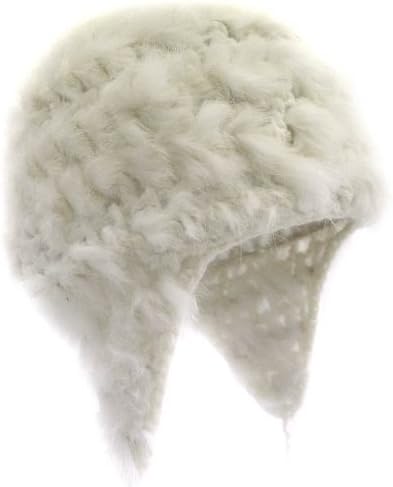 Fur Earflap & Braids Winter Beanie Hat, Ivory White