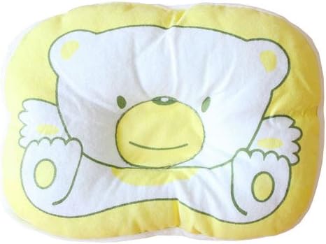 Soft Cotton Bear Infant Pillow Mat with Concave Center for Flat Head Prevention for Baby Sleeping (Yellow)