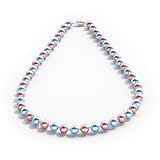 Genuine Swarovski Crystal Two Tone Pearl Necklace- Rose/Blue (8mm)