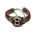 Taurus The Bull Zodiac Tribal Leather Bracelet with Earth Tone Cord and Beads