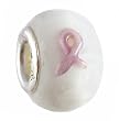 Pandora Style Charm Bead (Z403) - Glass (14mm x 10mm) (fits Troll too) ~ Small Pink Breast Cancer Ribbon