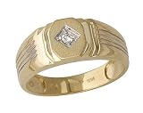 Men's Diamond Ribbed Ring 14k Yellow Gold