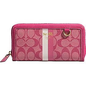 AUTHENTIC COACH HERITAGE SIGNATURE STRIPE ACCORDIAN ZIP WALLET 42380 (Magenta)