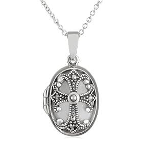 Sterling Silver Marcasite & Mother-of-Pearl Locket, 18" by 