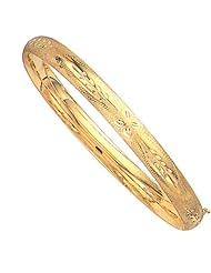 14k Real Yellow Gold Engraved Hinged Bangle Bracelet 8" 6mm
