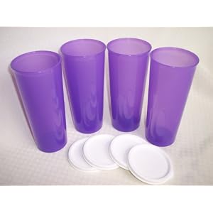 4 Tupperware Tumblers in Purple with Seals, 16 Oz Each by Tupperware