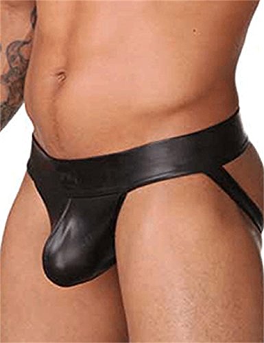 PWGD Men s Sexy Patent-Leather Jock Strap Underwear, Black, Small